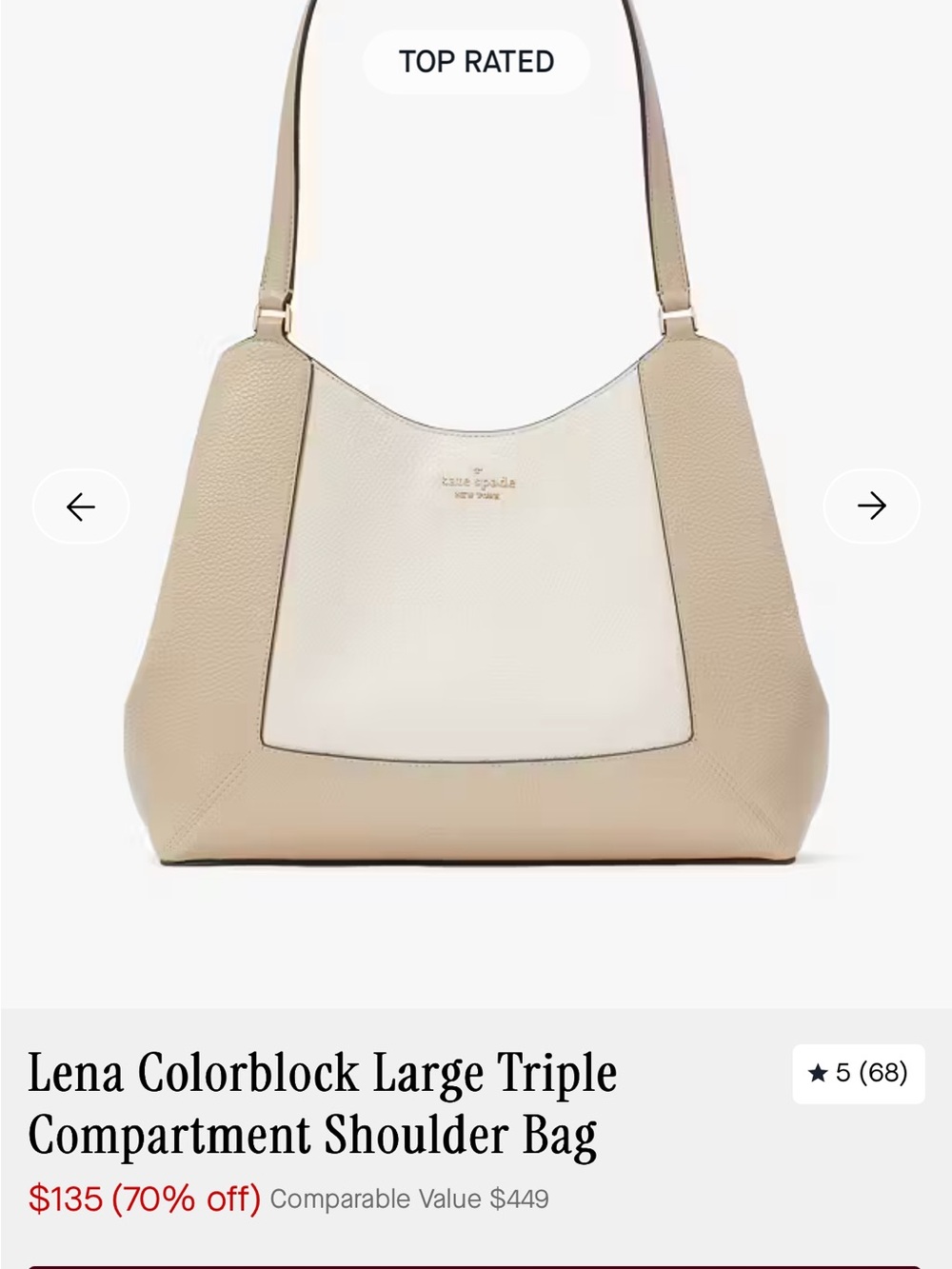 kate spade Beige and Cream Colorblock Shoulder Bag